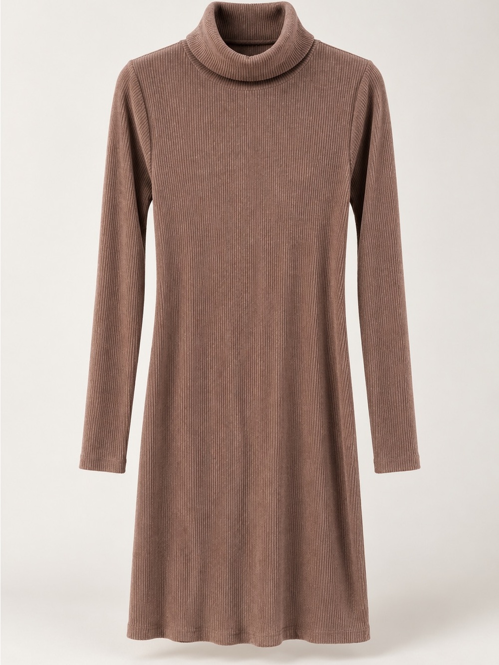 Old Navy Ribbed Turtleneck Long-Sleeve Dress - Taupe Brown